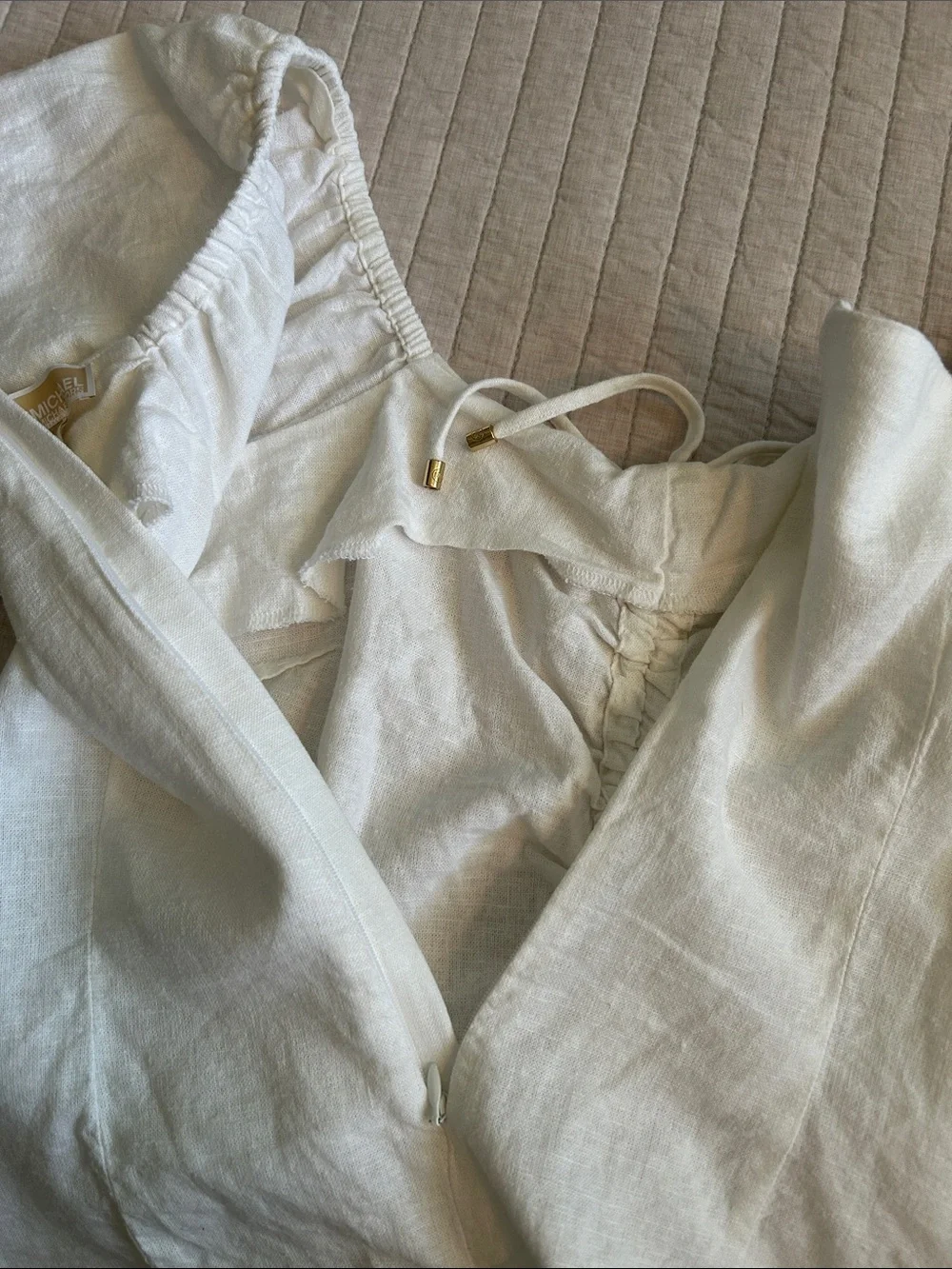 Michael Kors Women white Linen Puff Sleeve cottage western Blouse Top S